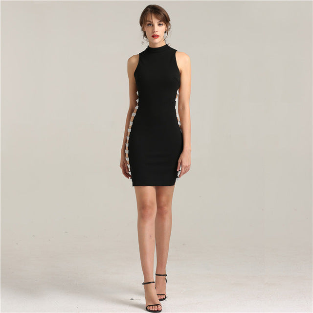 On Sale No Return No Refund Sale Diamond CUT-OUT Black Simple Evening Gowns Crystal Sleeveless Evening Party Dresses LA6240 - SERENE HILL