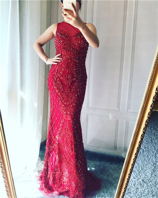 On Sale No Return No Refund Sale Mermaid Elegant Hand Craft Evening Gowns Pearls Crystal LA6238 - SERENE HILL
