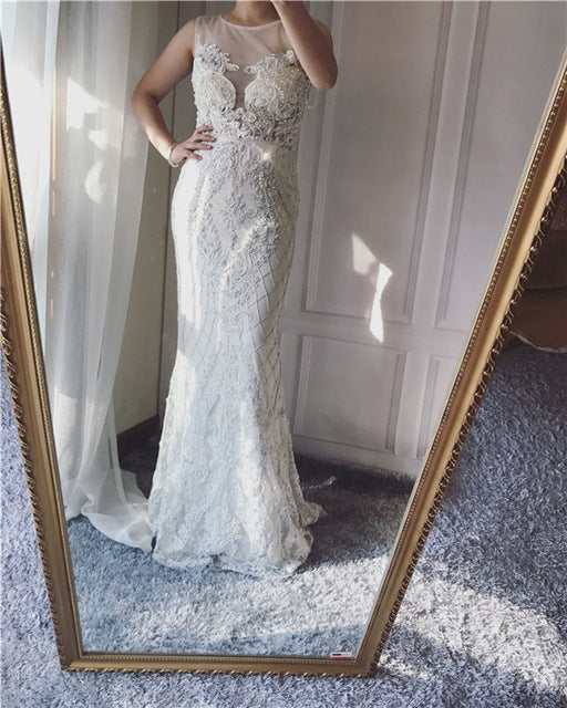 On Sale No Return No Refund Sale Mermaid Elegant Hand Craft Evening Gowns Pearls Crystal LA6238 - SERENE HILL