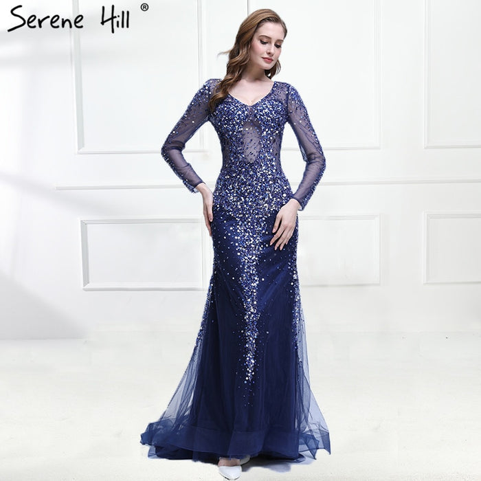 On Sale No Return No Refund Sparkly Luxury Crystal Sequined Tulle Evening Dress Elegant Mermaid LA6400 - SERENE HILL