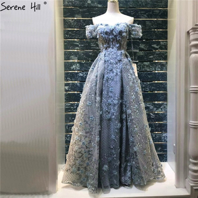 On Sale no return no refundSale Handmade Flowers Pearls Evening Dresses A-Line Off Shoulder LA6627 - SERENE HILL