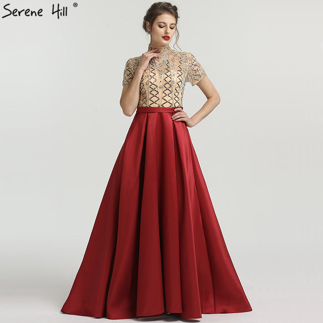 On Sale no return no refundSale High Collar Fashion Evening Dresses Short Sleeve Beading Sequined LA6568 - SERENE HILL