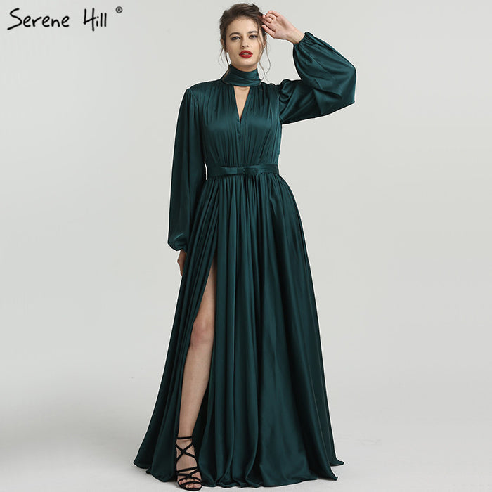 On Sale no return no refundSale Satin High Collar Evening Dresses Long Sleeves Beach Formal Evening Gowns LA6517 - SERENE HILL
