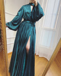 On Sale no return no refundSale Satin High Collar Evening Dresses Long Sleeves Beach Formal Evening Gowns LA6517 - SERENE HILL