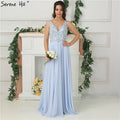 On Sale no return no refundSale Sky Blue Chiffon Sleeveless Prom Dresses Beading Pearls V-Neck Beach Evening Gowns LA6697 - SERENE HILL