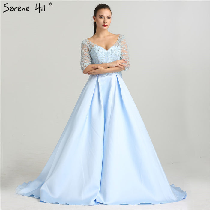 On Sale no return no refundSale V-Neck Sexy Evening Dresses Long Half Sleeves Crystal Beading LA6429 - SERENE HILL