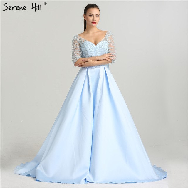 On Sale no return no refundSale V-Neck Sexy Evening Dresses Long Half Sleeves Crystal Beading LA6429 - SERENE HILL