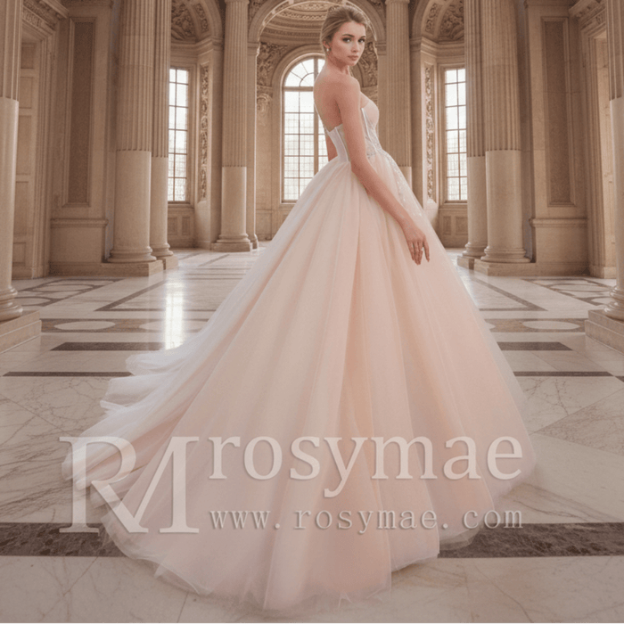 One Shoulder Applique Lace Puffy Skirt Bridal Wedding Dress - Rosymae