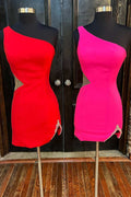 One-Shoulder Cutout Short Party Dress with Slit