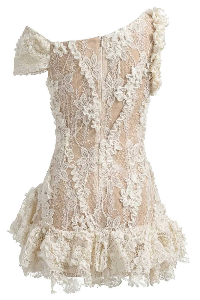 One Shoulder Lace Appliques 3D Flower Short Homecoming Dress