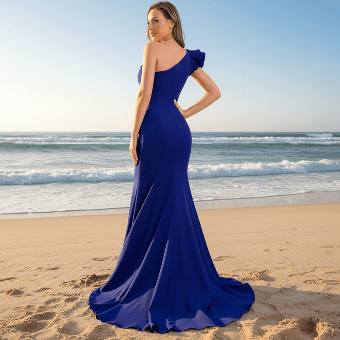 One Shoulder Prom Gowns Single Strap Wedding Guest Dresses - Rosymae