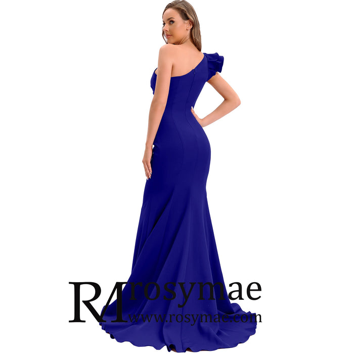 One Shoulder Prom Gowns Single Strap Wedding Guest Dresses - Rosymae
