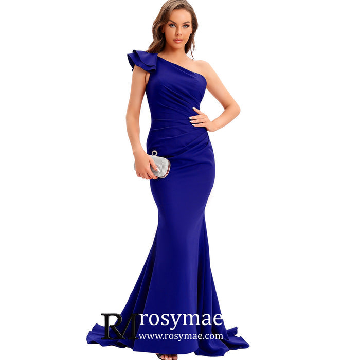 One Shoulder Prom Gowns Single Strap Wedding Guest Dresses - Rosymae
