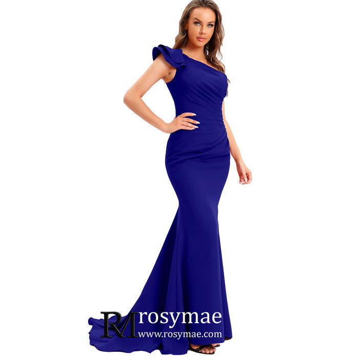 One Shoulder Prom Gowns Single Strap Wedding Guest Dresses - Rosymae