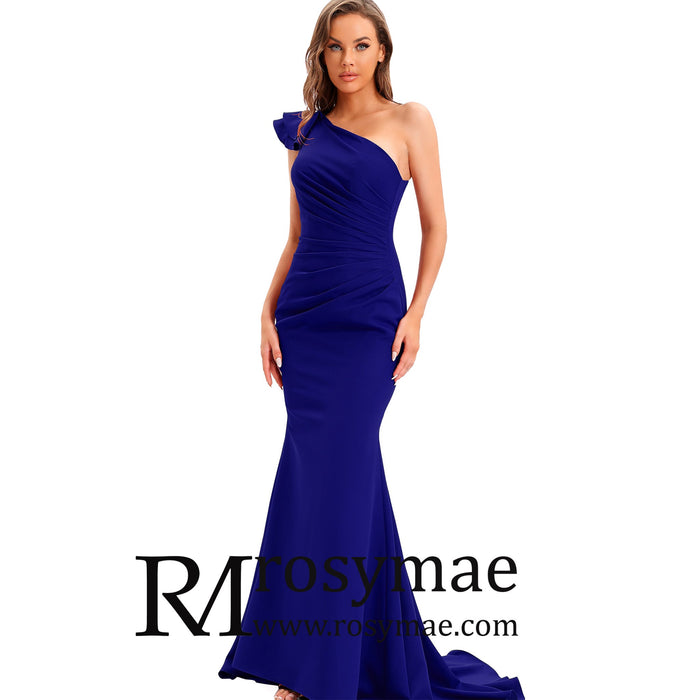 One Shoulder Prom Gowns Single Strap Wedding Guest Dresses - Rosymae