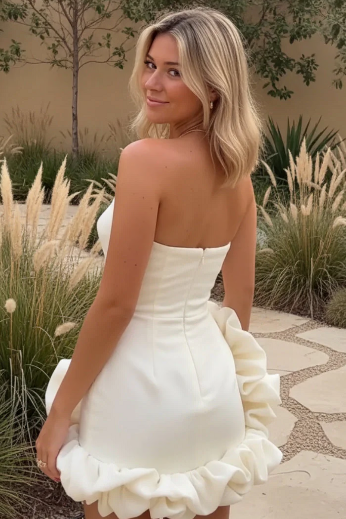 One Shoulder Ruched 3D Flower Bodycon Satin Short Homecoming Dress