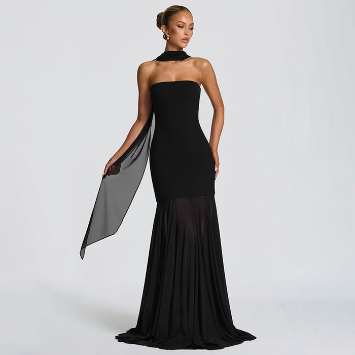 Orya Dress With Stole - Black