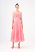 Piliseli Askılı Midi Abiye Elbise - 9181C - PEMBE
