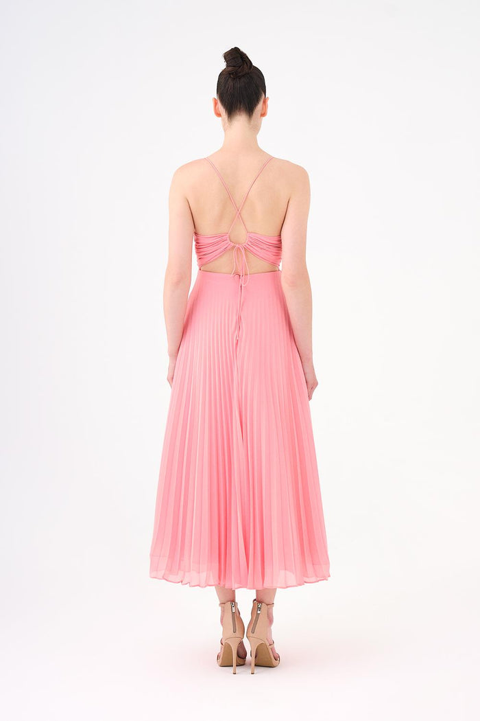 Piliseli Askılı Midi Abiye Elbise - 9181C - PEMBE
