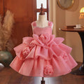 Pink Flower Girl Dress Sleeveless for Princess Kids 1st Birthday Party J710