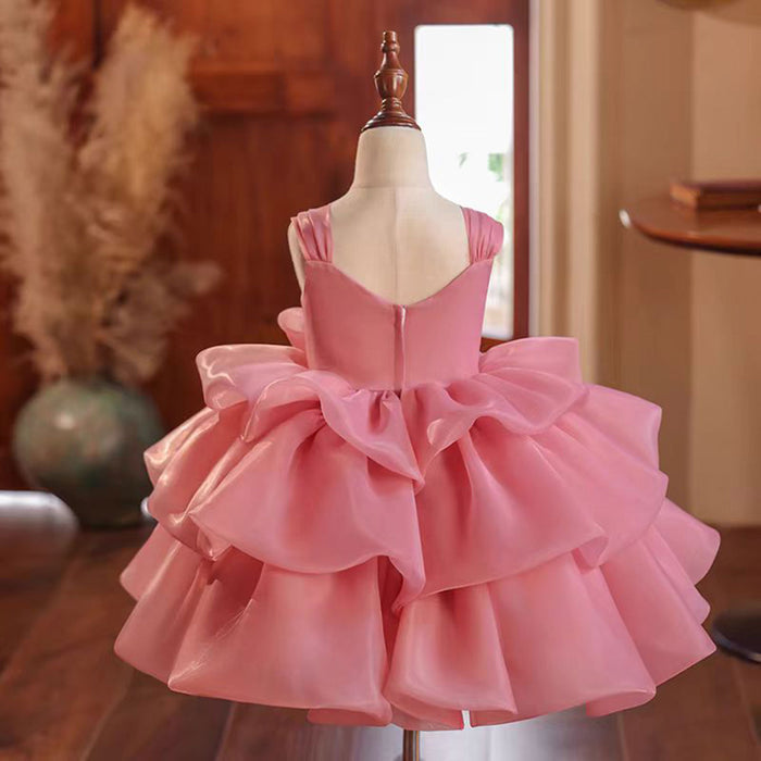 Pink Flower Girl Dress Sleeveless for Princess Kids 1st Birthday Party J710