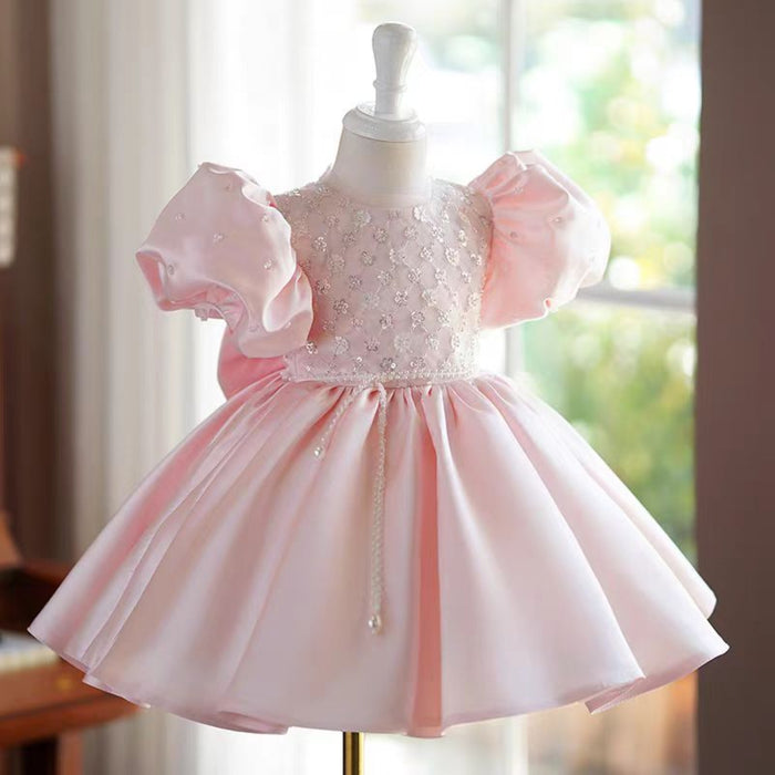 Pink Girl Dress Embroidered Kids Birthday Party Holiday J754