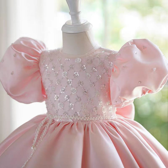 Pink Girl Dress Embroidered Kids Birthday Party Holiday J754