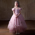 Pink Girl Dress With Handmade Flowers for Birthday Party J091