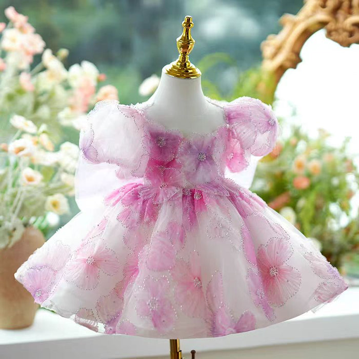 Pink Girl Princess Dress Knee Length for 1st Birthday J409
