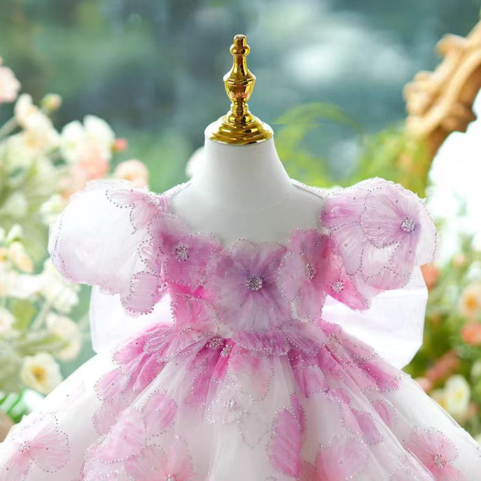 Pink Girl Princess Dress Knee Length for 1st Birthday J409