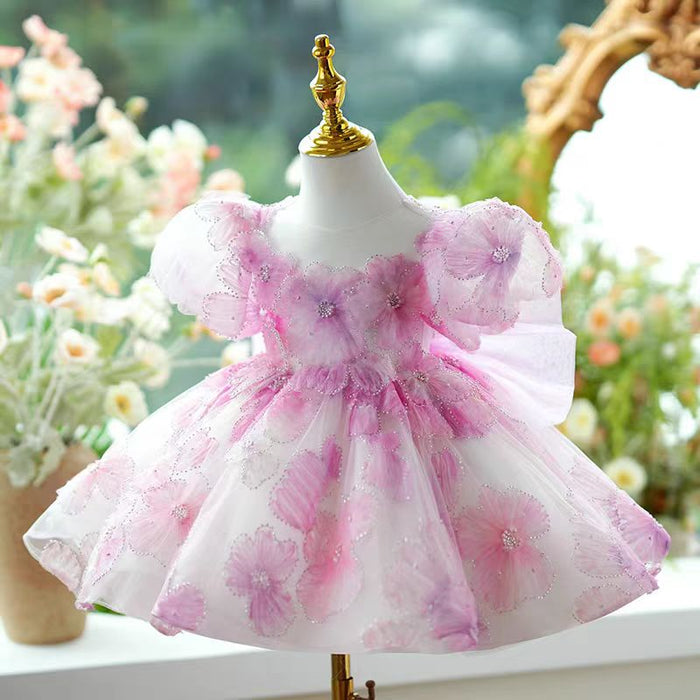 Pink Girl Princess Dress Knee Length for 1st Birthday J409
