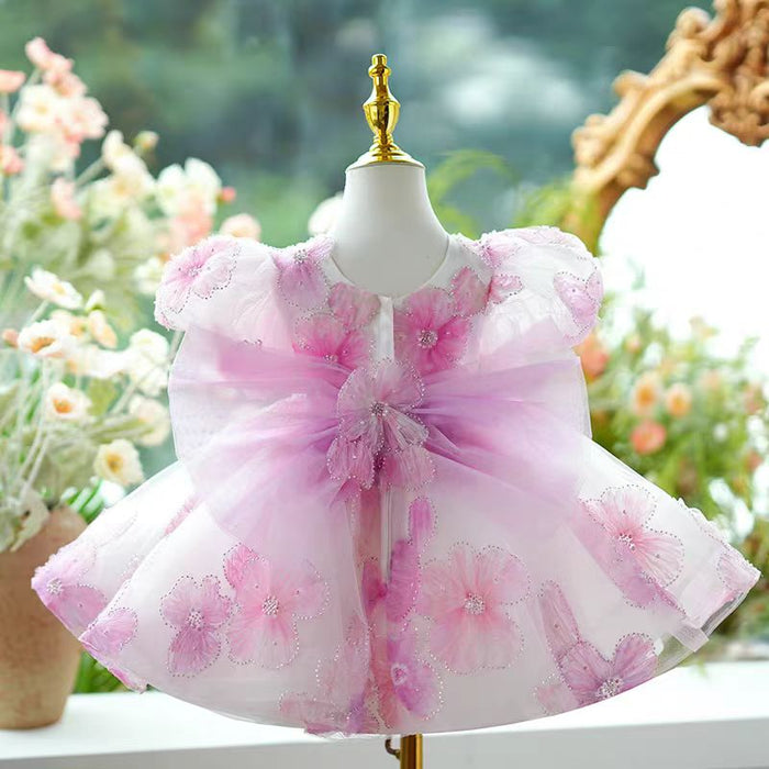 Pink Girl Princess Dress Knee Length for 1st Birthday J409