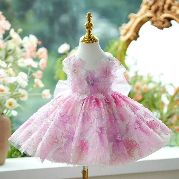 Pink Girl Princess Dress Knee Length for 1st Birthday J409