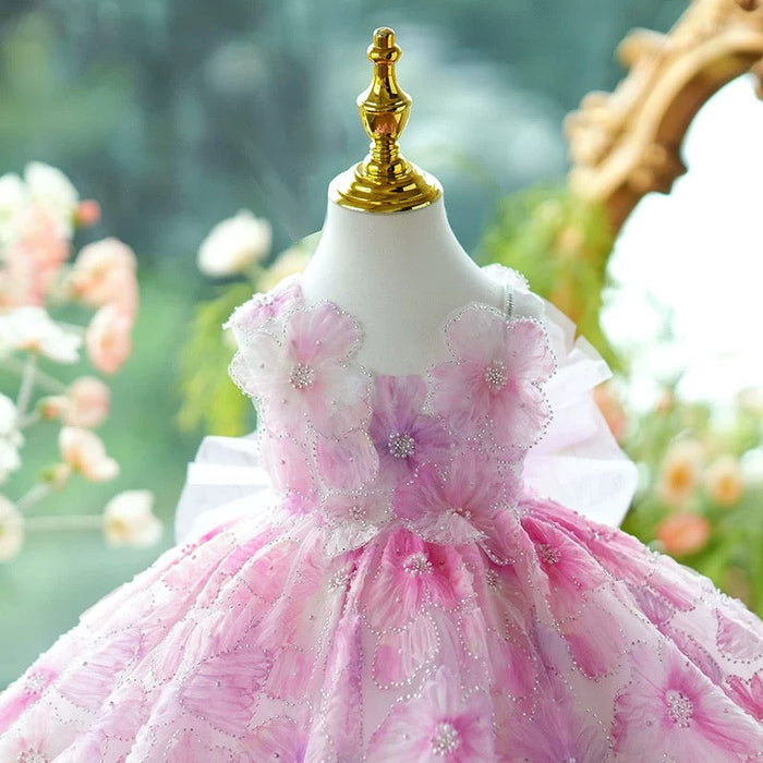 Pink Girl Princess Dress Knee Length for 1st Birthday J409