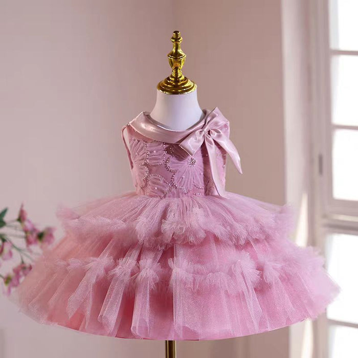 Pink knee Length Flower Girl Dress for Party Birthday J541