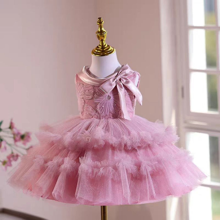 Pink knee Length Flower Girl Dress for Party Birthday J541