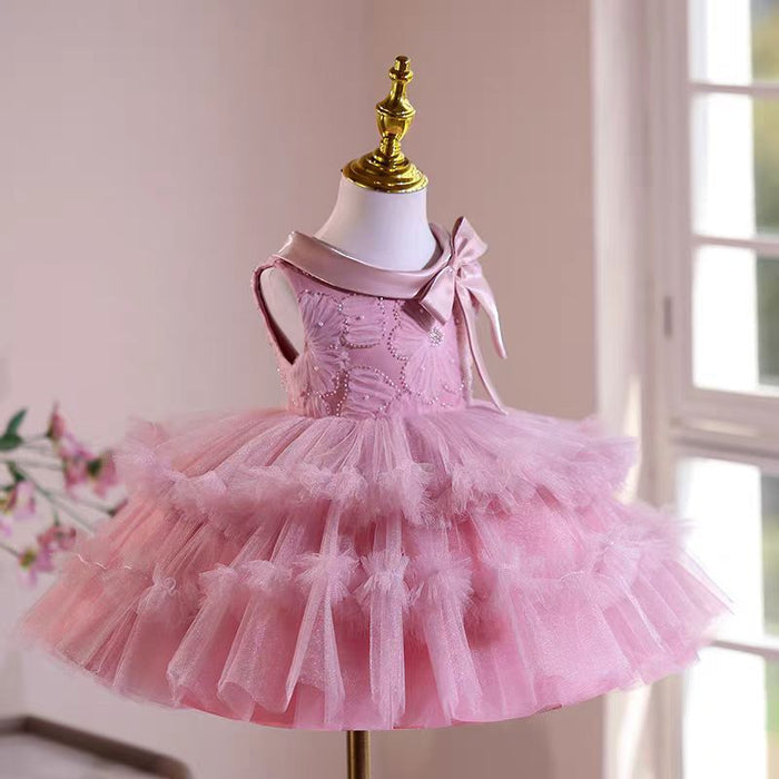 Pink knee Length Flower Girl Dress for Party Birthday J541