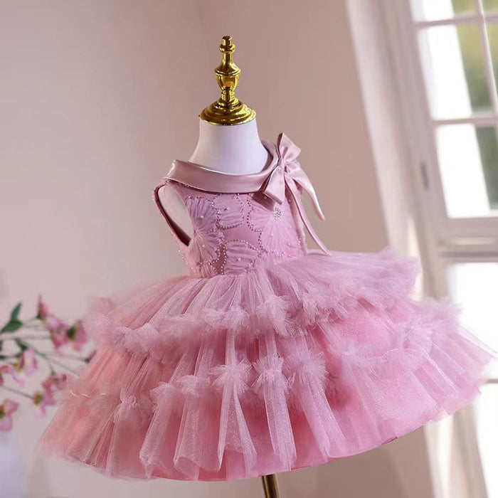 Pink knee Length Flower Girl Dress for Party Birthday J541