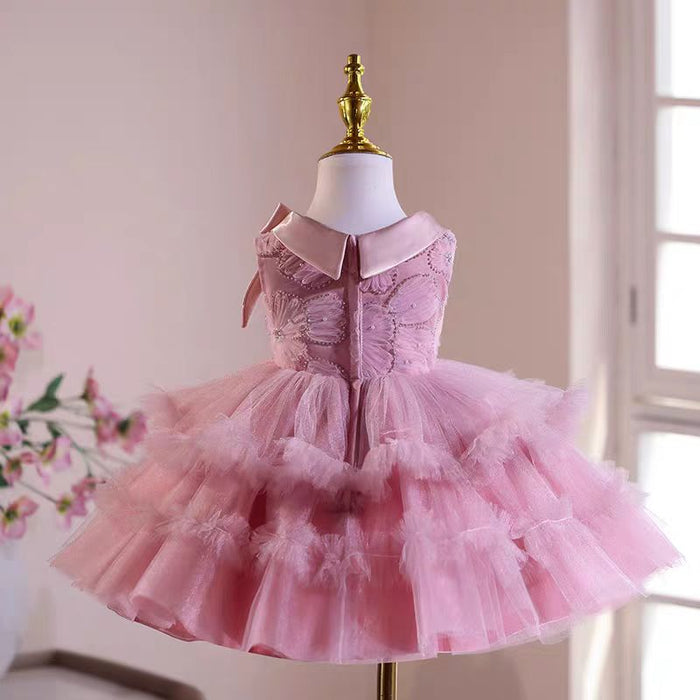 Pink knee Length Flower Girl Dress for Party Birthday J541