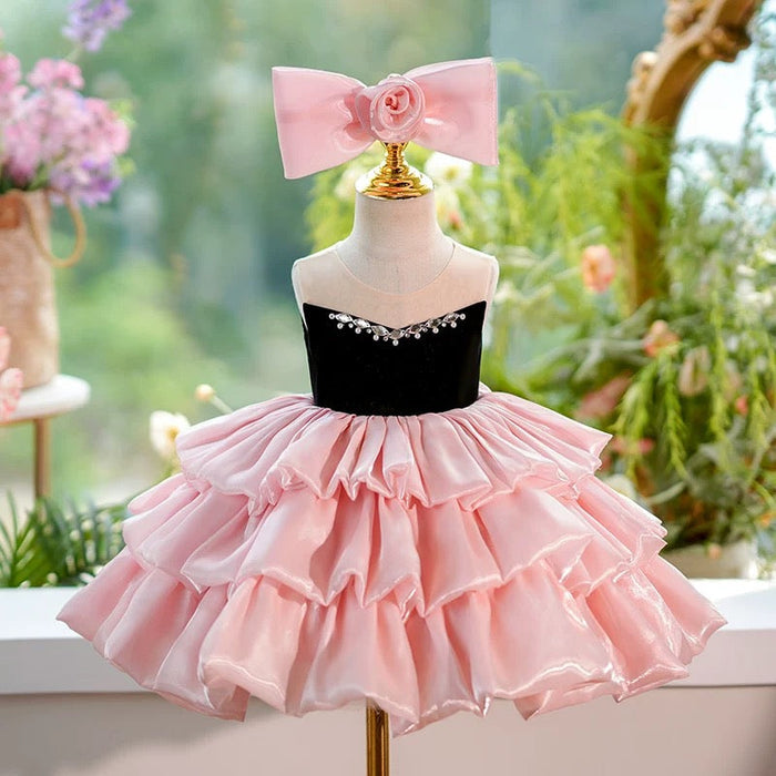 Pink Knee Length Princess 1st Birthday Girl dress J412