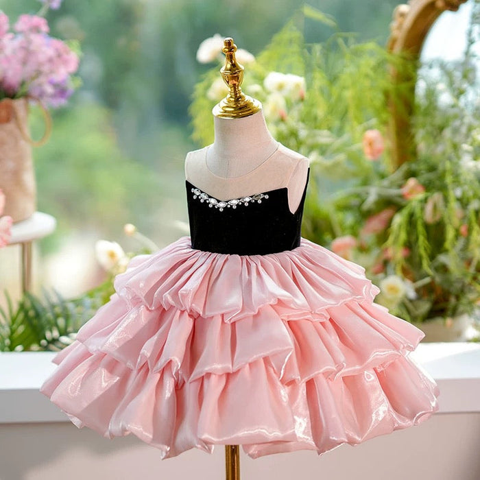 Pink Knee Length Princess 1st Birthday Girl dress J412