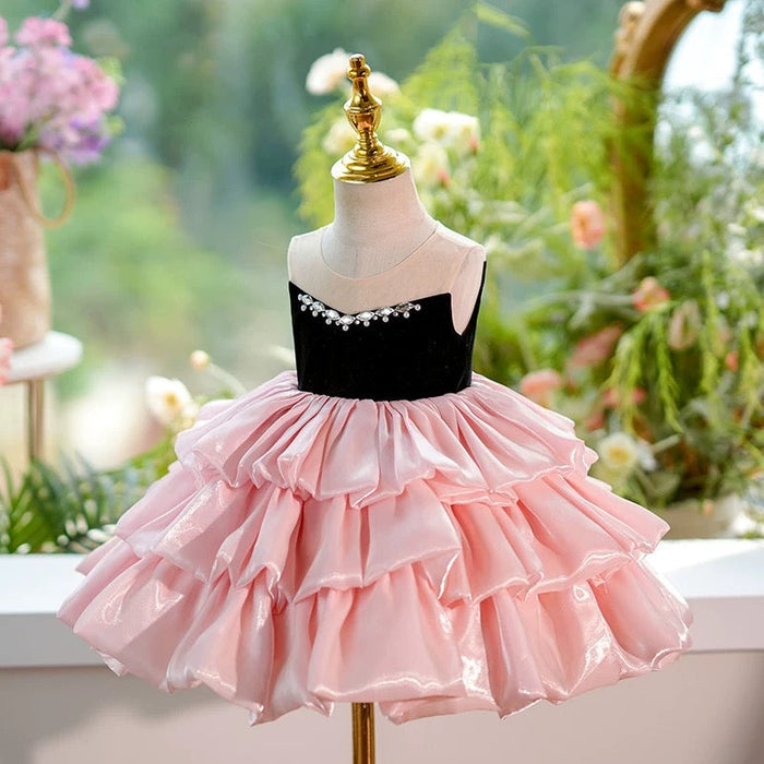 Pink Knee Length Princess 1st Birthday Girl dress J412