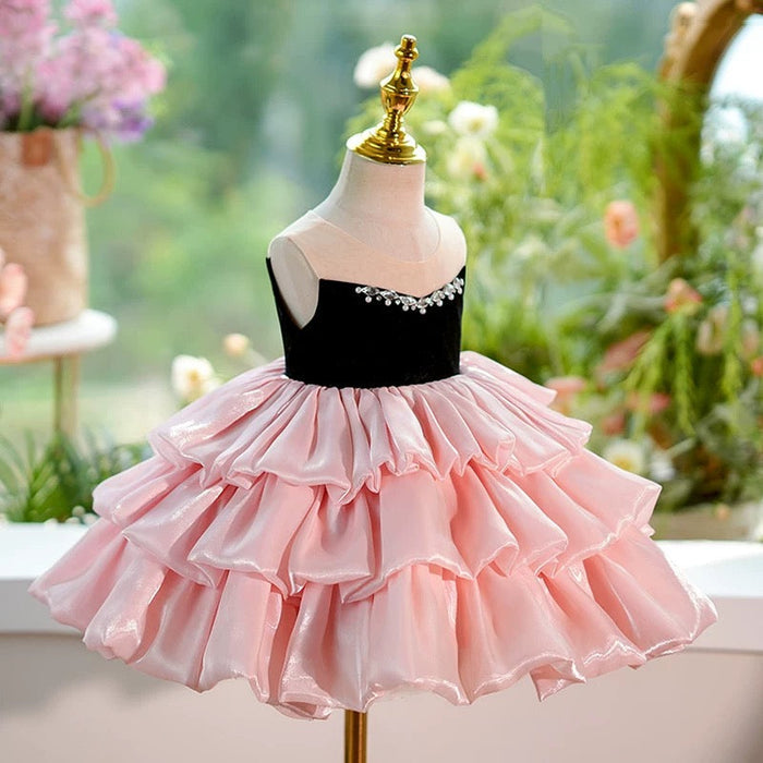 Pink Knee Length Princess 1st Birthday Girl dress J412