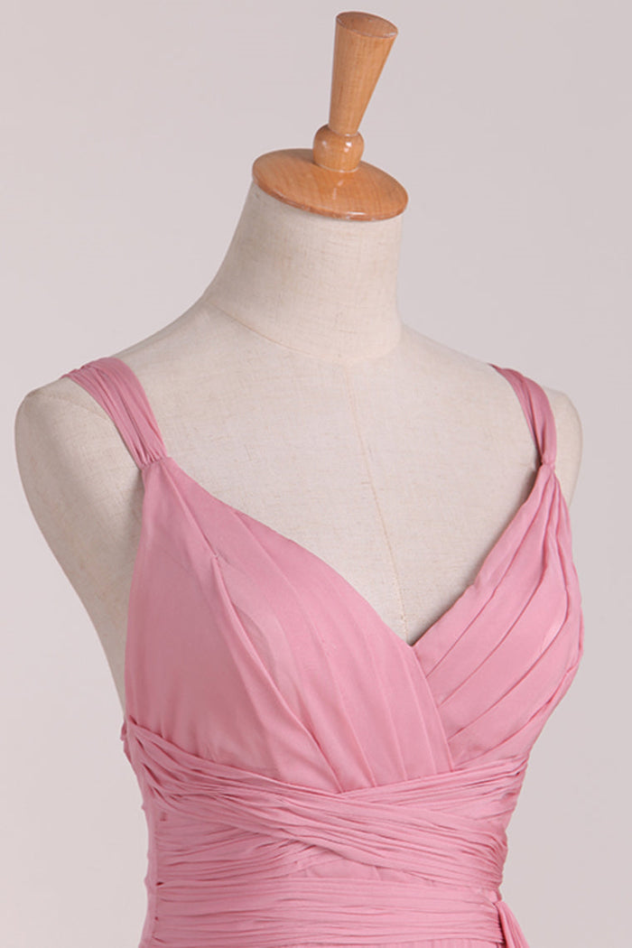 Pink Lace-Up Back Long Bridesmaid Dress