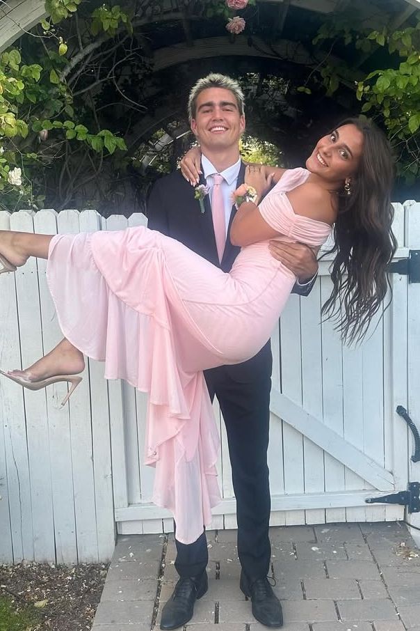 Pink Off-Shoulder Ruffles Chiffon Pleats Long Prom Dress with High Slit