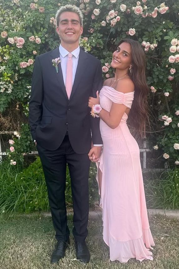 Pink Off-Shoulder Ruffles Chiffon Pleats Long Prom Dress with High Slit