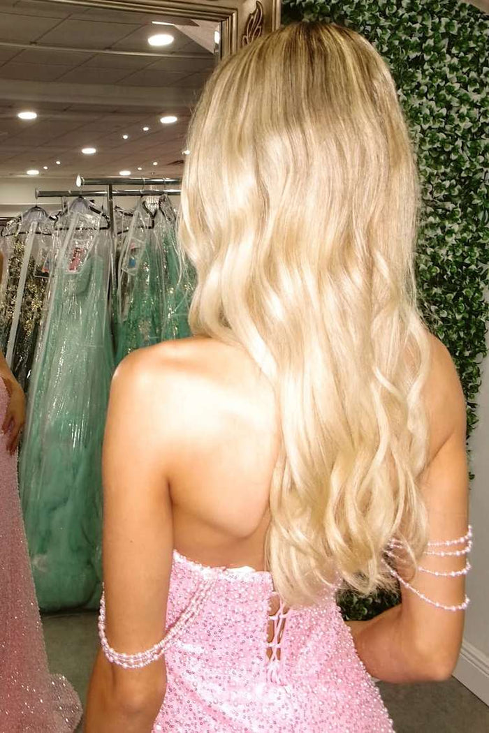 Pink Off-Shoulder Sweetheart Glitter Mermaid Long Prom Dress with Slit