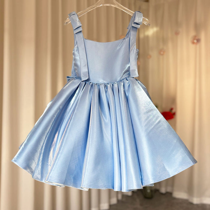 Pink Puffy Square Collar Satin Birthday Party Girl Dress J226