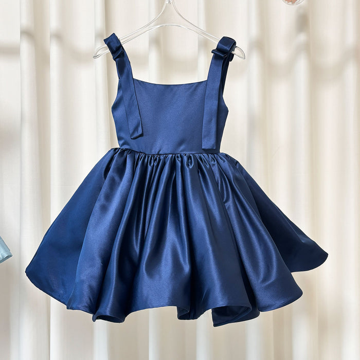 Pink Puffy Square Collar Satin Birthday Party Girl Dress J226