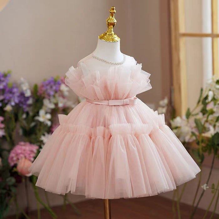 Pink Ruffled Toddler Girl Dress for Kids Birthday Party J711